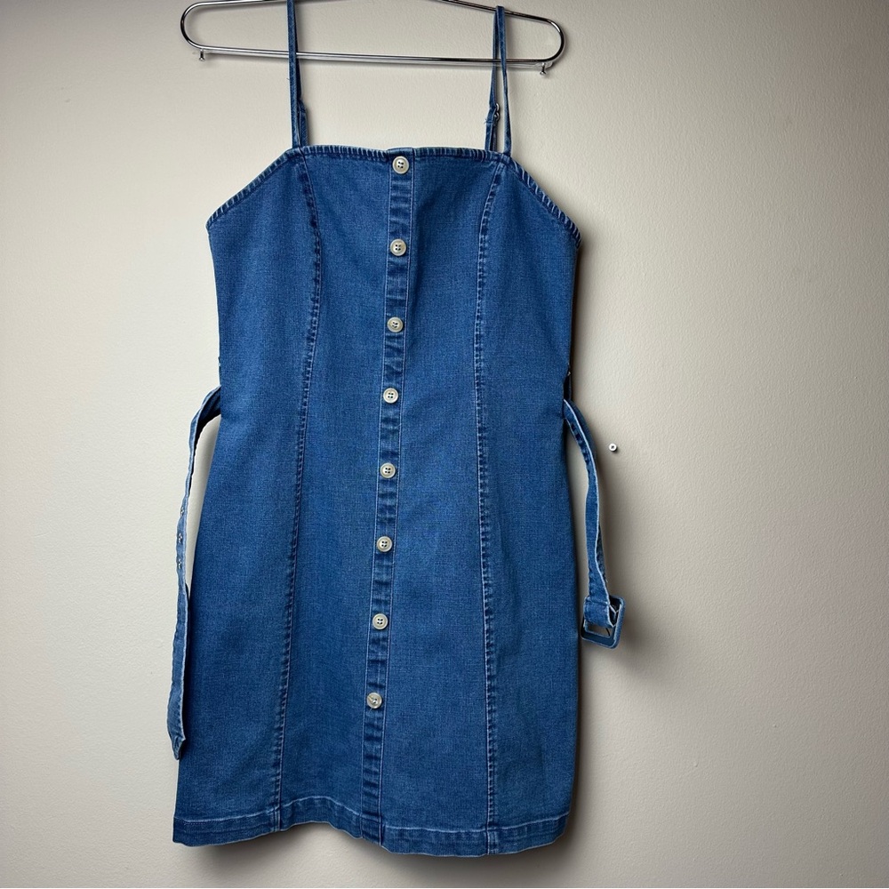 Molly Green denim button down jean dress with pockets. size med